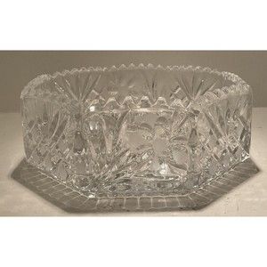 Irena Poland 24% Lead Crystal Hand Cut Glass Octagonal Bowl Vintage